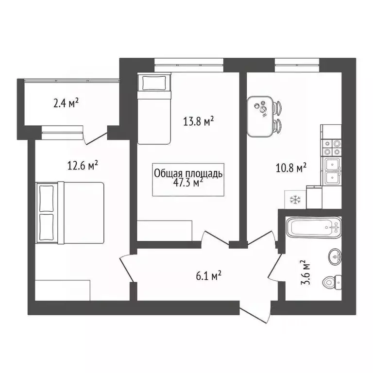2-к кв. Новосибирская область, Новосибирск Кубовая ул., 53 (47.3 м) - Фото 1