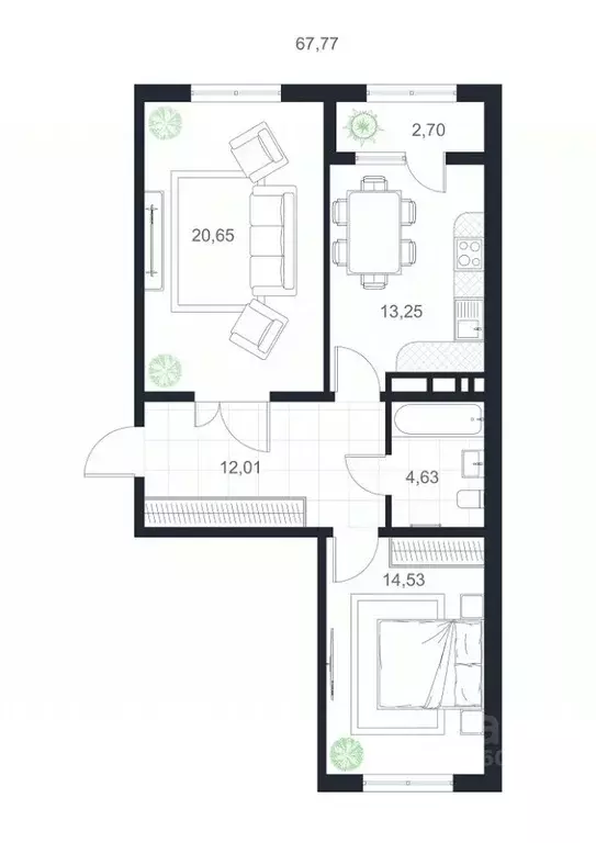 2-к кв. Дагестан, Каспийск просп. Акулиничева (67.77 м) - Фото 1
