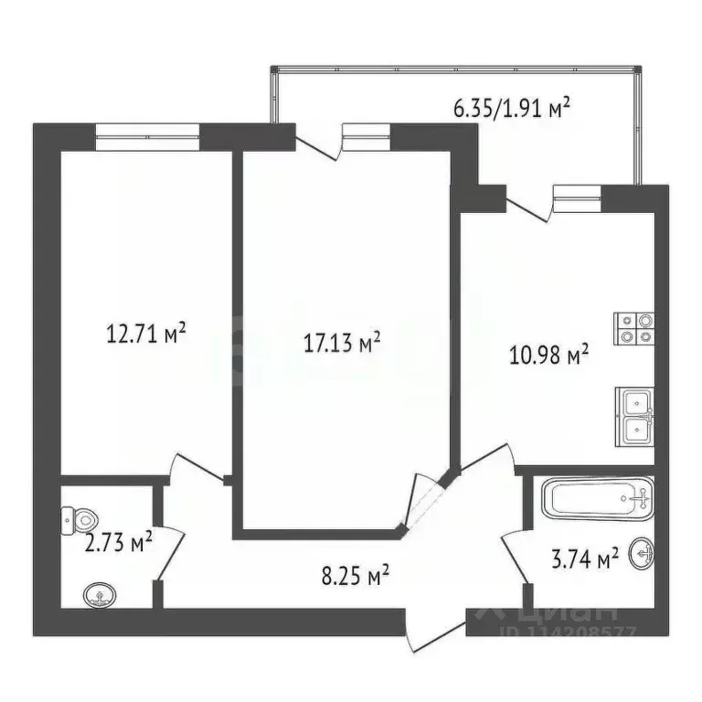 2-к кв. Воронежская область, Борисоглебск Аэродромная ул., 18Г (55.54 ... - Фото 2