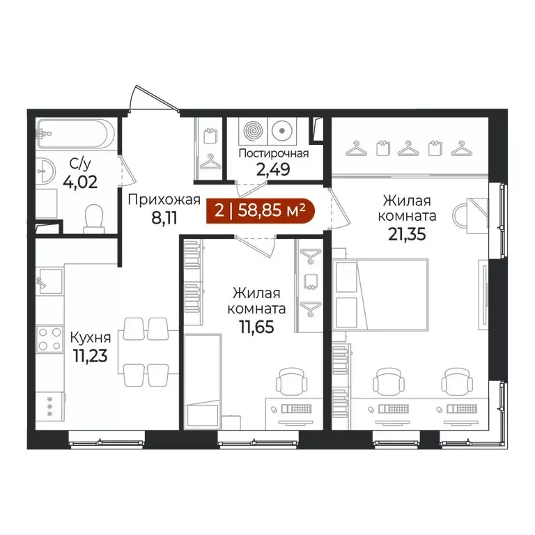 2-комнатная квартира: Всеволожский район, посёлок Щеглово (58.85 м) - Фото 1