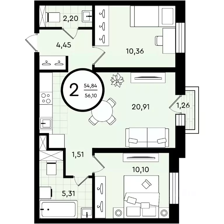 2-к кв. Тюменская область, Тюмень ул. Александра Звягина, 2 (56.1 м) - Фото 1