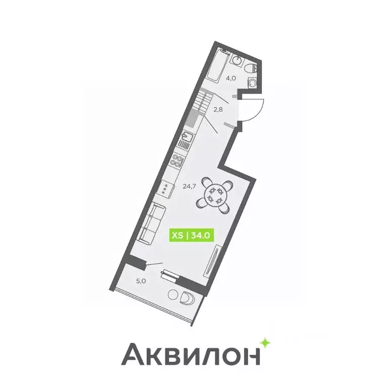 Студия Санкт-Петербург ул. Чирикова, 5 (34.0 м) - Фото 0