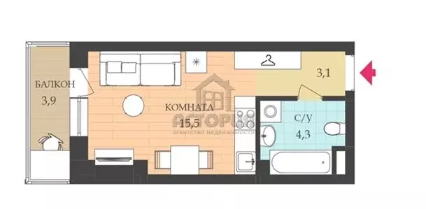 Квартира-студия: Красноярск, ул. Грунтовая (23.1 м) - Фото 0