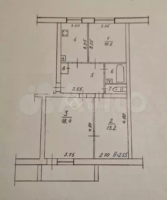 3-к. квартира, 66,3 м, 1/5 эт. - Фото 0