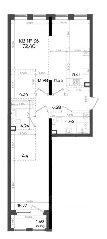 3-к кв. Татарстан, Казань ул. Аделя Кутуя, 180 (72.4 м) - Фото 1