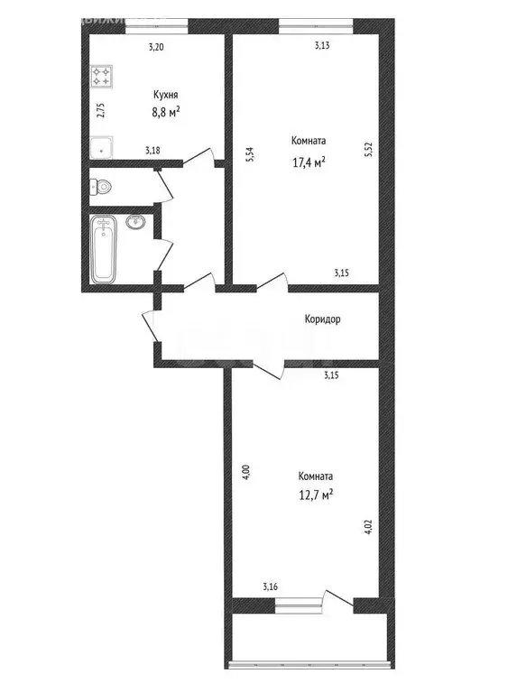 2-комнатная квартира: Белгород, улица Челюскинцев, 58Бк1 (54.3 м) - Фото 1