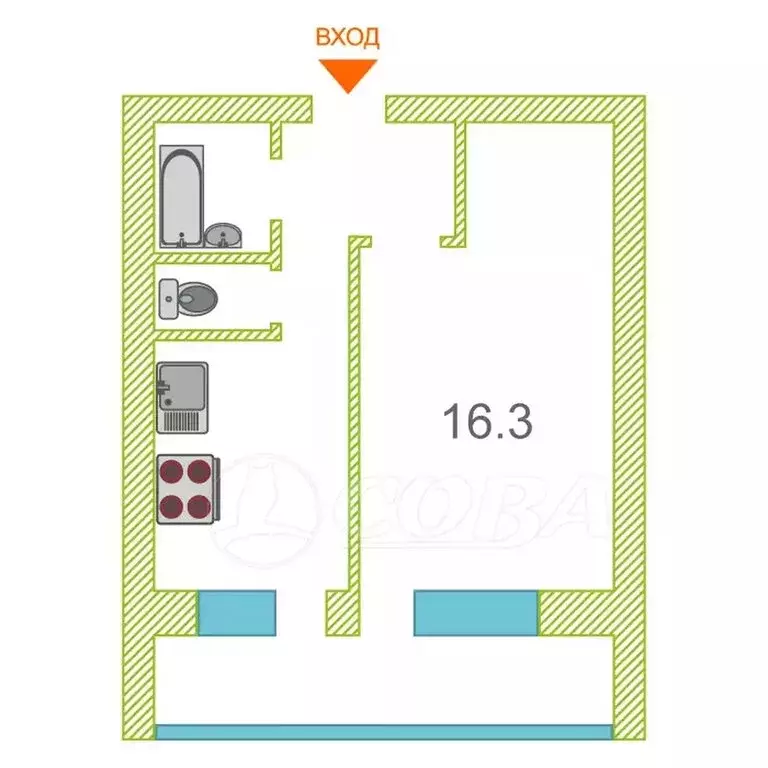 1-комнатная квартира: Тюмень, Профсоюзная улица, 17 (34 м) - Фото 2