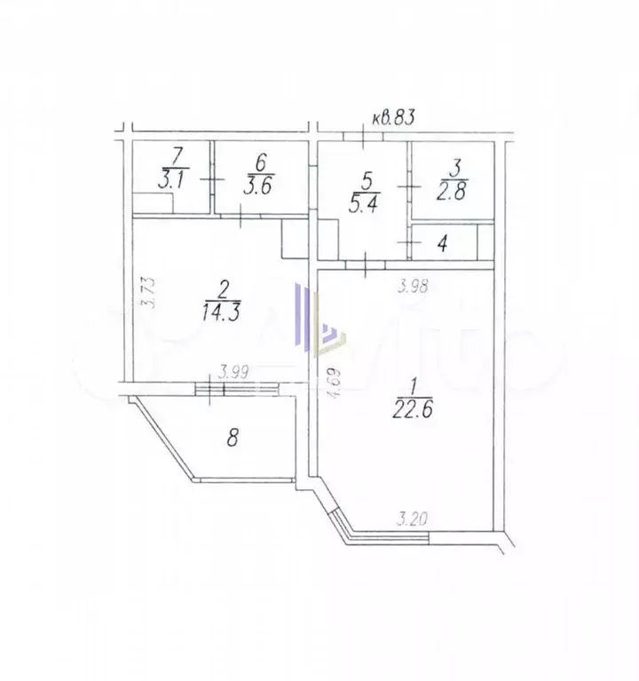 2-к. квартира, 54,8 м, 22/25 эт. - Фото 0