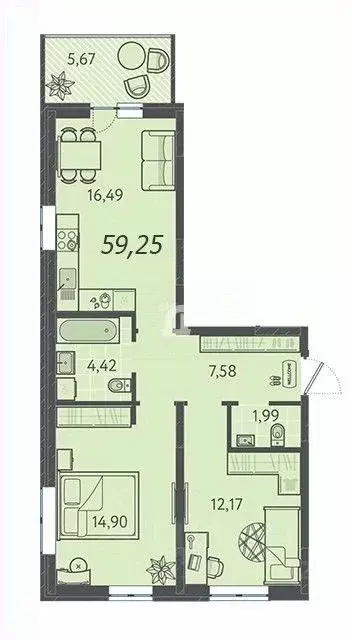 2-к кв. Краснодарский край, Краснодар ул. Им. Александра Гикало, 11к2 ... - Фото 1