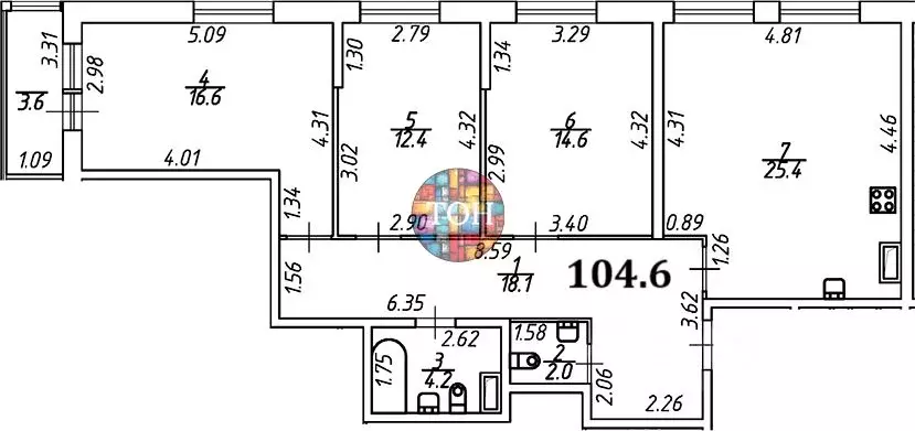 3-к кв. Санкт-Петербург ул. Чирикова, 5 (104.6 м) - Фото 1