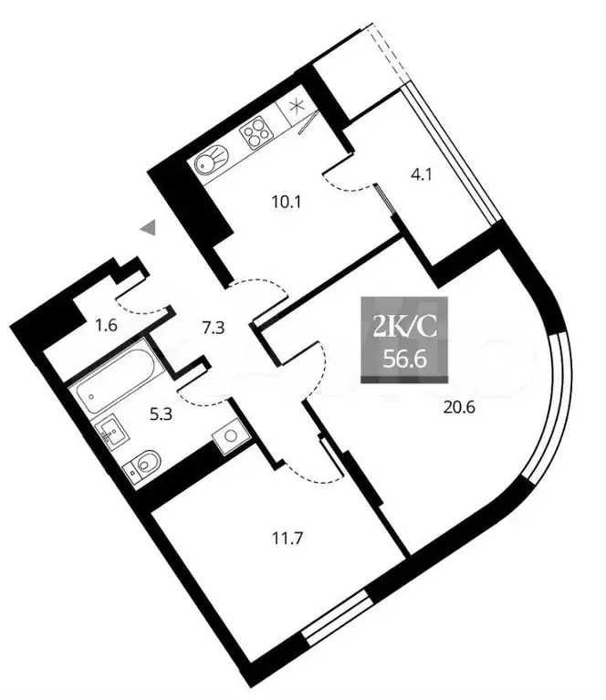 2-к. квартира, 56,6 м, 16/24 эт. - Фото 0