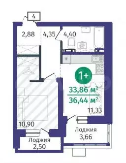 1-к. квартира, 36 м, 7/14 эт. - Фото 1