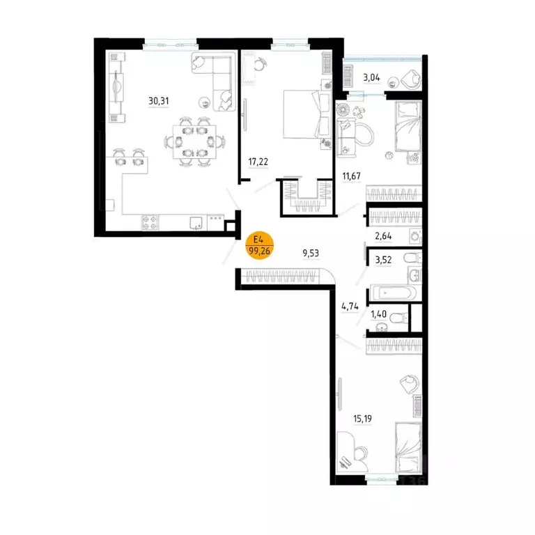 3-к кв. Рязанская область, Рязань ул. Земнухова, 2 (99.26 м) - Фото 1