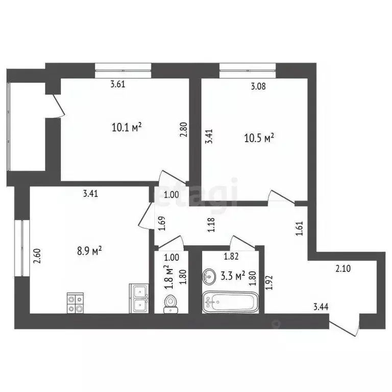 3-к кв. Кемеровская область, Кемерово ул. Сарыгина, 33 (49.0 м) - Фото 1