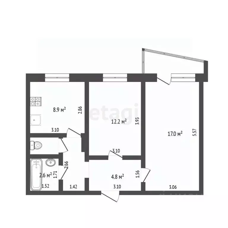 2-к кв. Тюменская область, Тюмень Солнечный проезд, 10 (50.0 м) - Фото 2