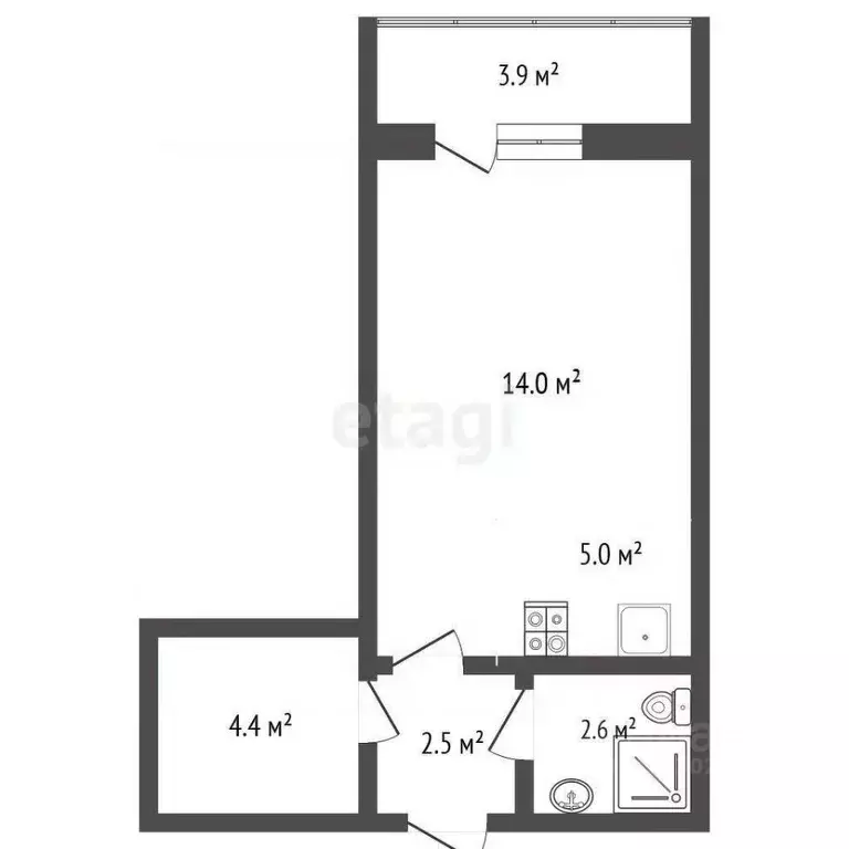 Студия Ханты-Мансийский АО, Сургут ул. Крылова, 26 (29.3 м) - Фото 2