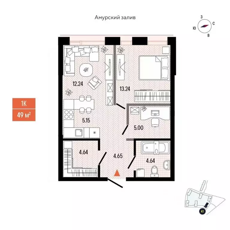 1-к кв. Приморский край, Владивосток просп. 100-летия Владивостока, ... - Фото 2