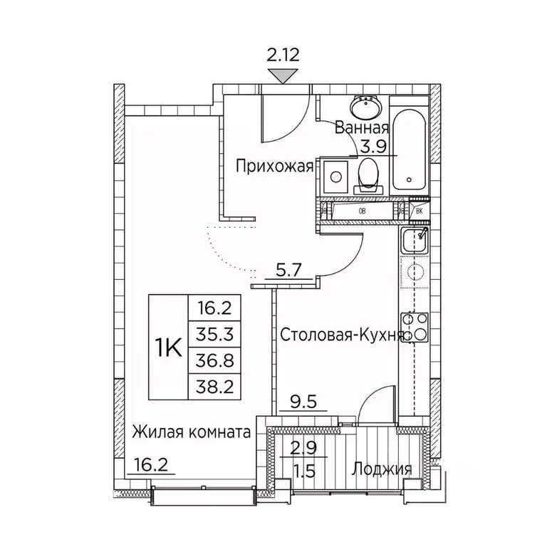 1-к кв. Приморский край, Владивосток ул. Расула Гамзатова, 7к3 (38.2 ... - Фото 1