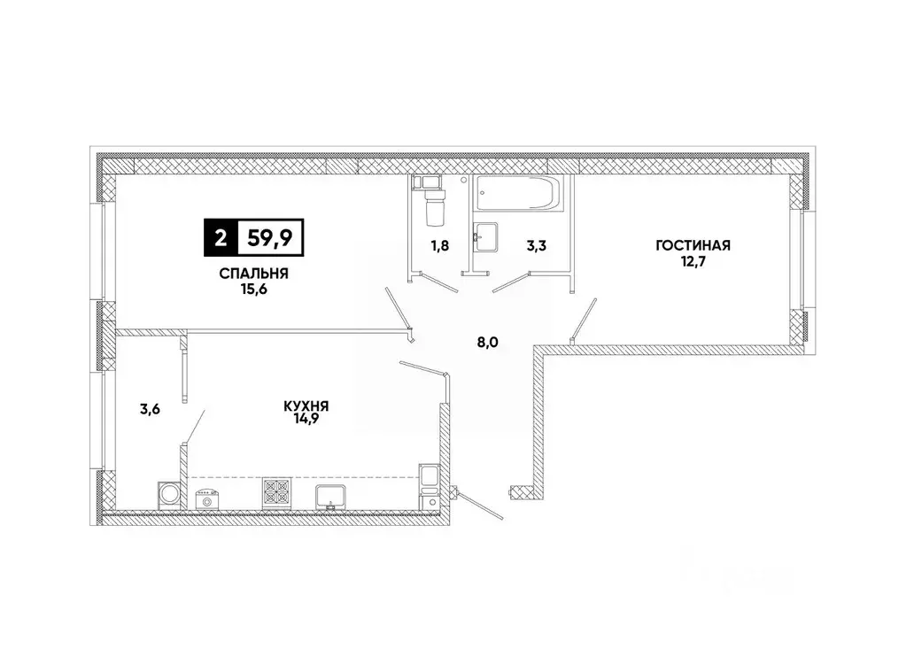 2-к кв. Ставропольский край, Ставрополь ул. Андрея Голуба, 12к7 (59.9 ... - Фото 0