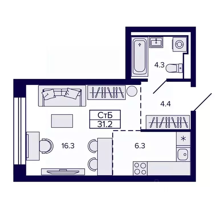 Студия Хабаровский край, Хабаровск ул. Карла Маркса, 96/1 (31.2 м) - Фото 1