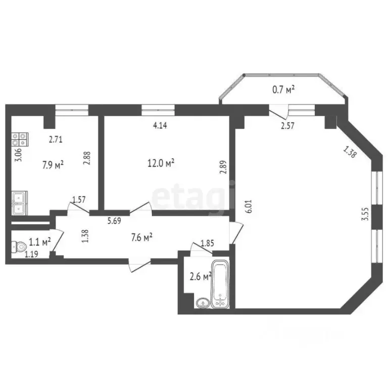 2-к кв. Ямало-Ненецкий АО, Новый Уренгой Тундровая ул., 12 (54.7 м) - Фото 1