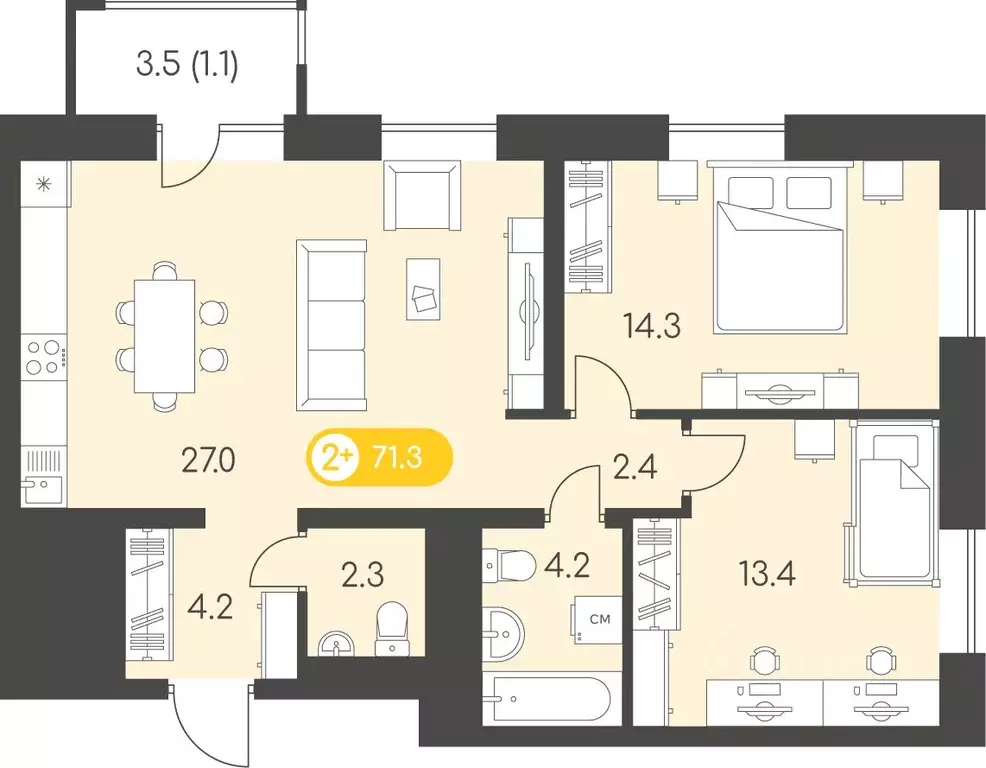 2-к кв. Удмуртия, Ижевск Столичный мкр, Новый Восход жилой комплекс ... - Фото 1