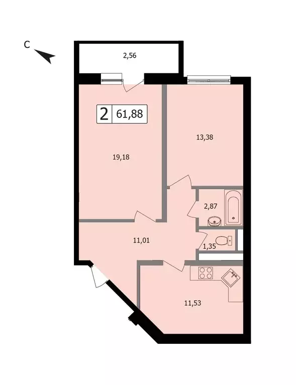 Продаётся 2-к квартира, 59.3 м - Фото 1