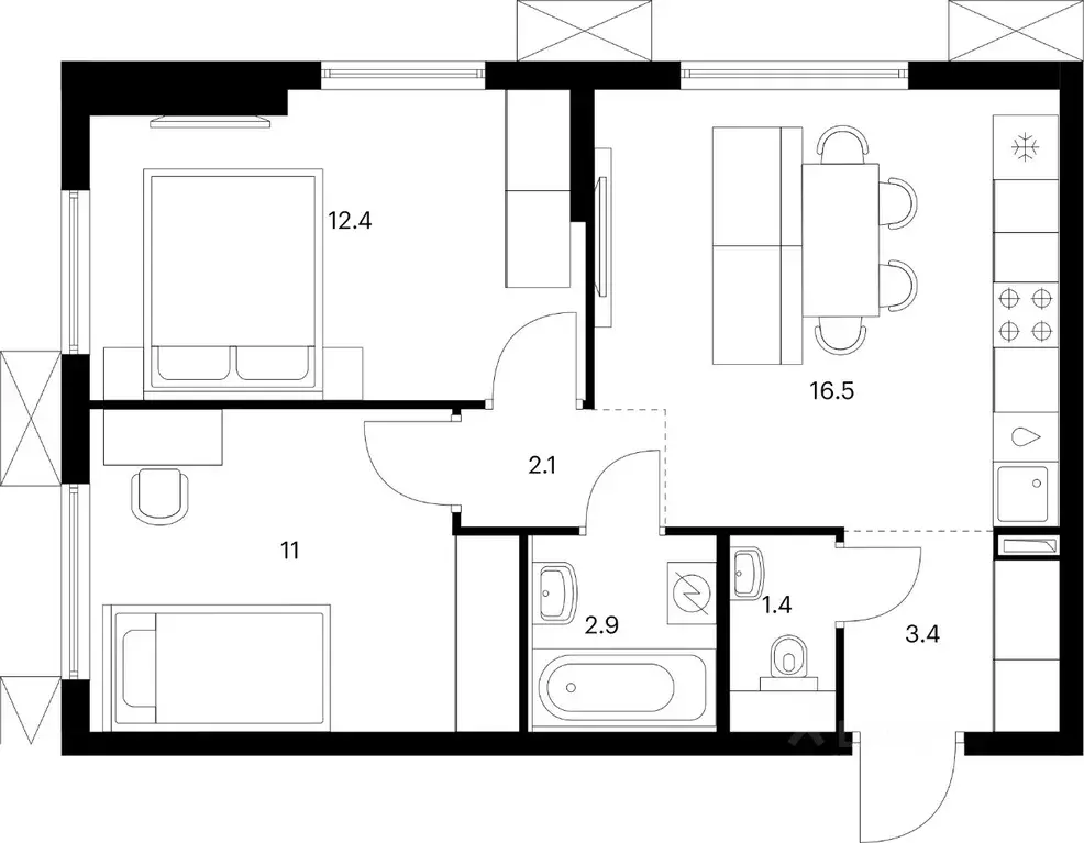 2-к кв. Московская область, Мытищи Яуза Парк жилой комплекс, к6 (49.7 ... - Фото 1