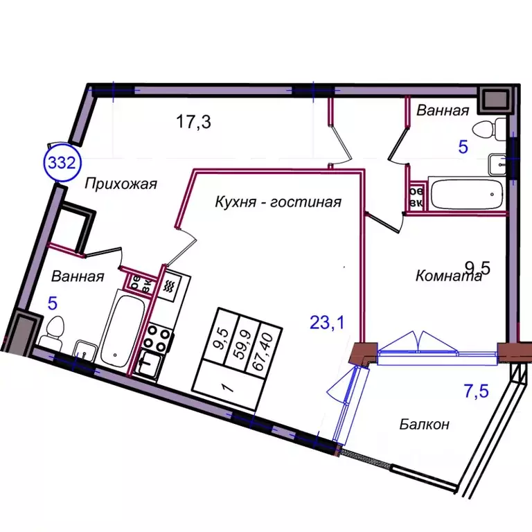 1-к кв. Калининградская область, Светлогорск Балтийская ул. (67.4 м) - Фото 1
