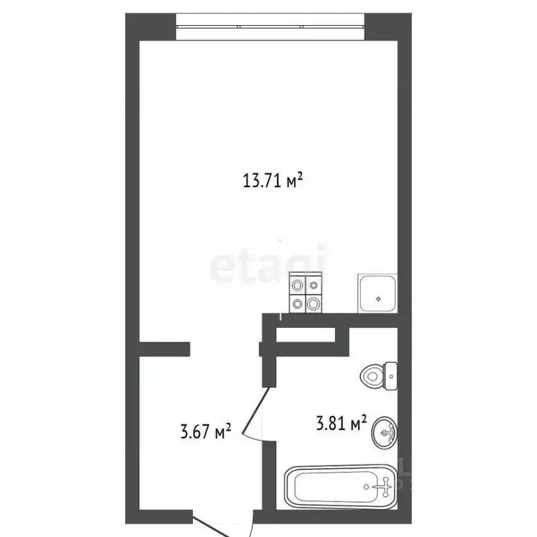Студия Тюменская область, Тюмень ул. Новоселов, 103 (21.19 м) - Фото 2