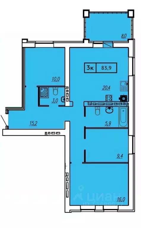 3-к кв. Ивановская область, Иваново ул. Постышева, 8А (83.9 м) - Фото 1