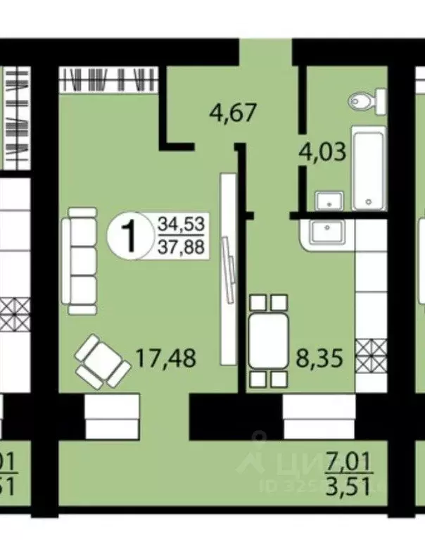1-к кв. Красноярский край, Красноярск ул. Карамзина, 22 (34.0 м) - Фото 1
