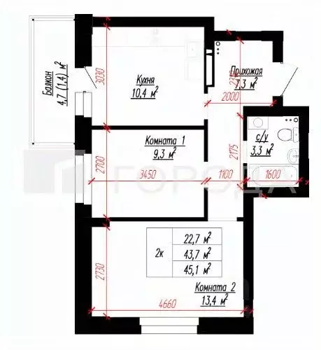 2-к кв. Алтайский край, Барнаул Молодежная ул., 136 (45.0 м) - Фото 2
