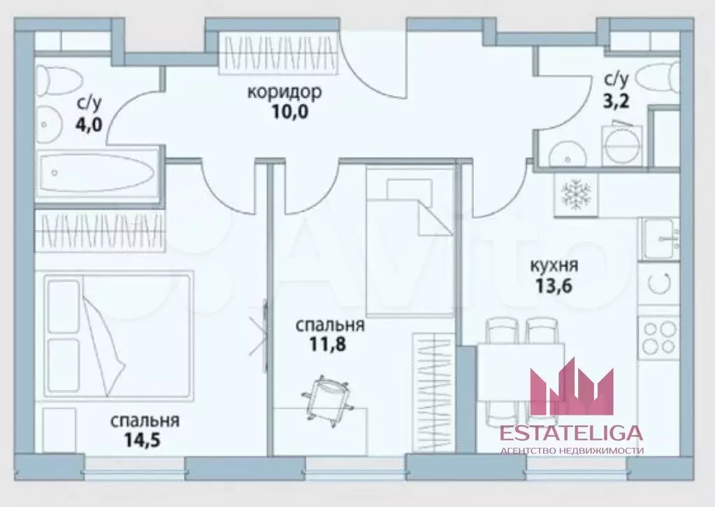 2-к. квартира, 56 м, 4/26 эт. - Фото 0