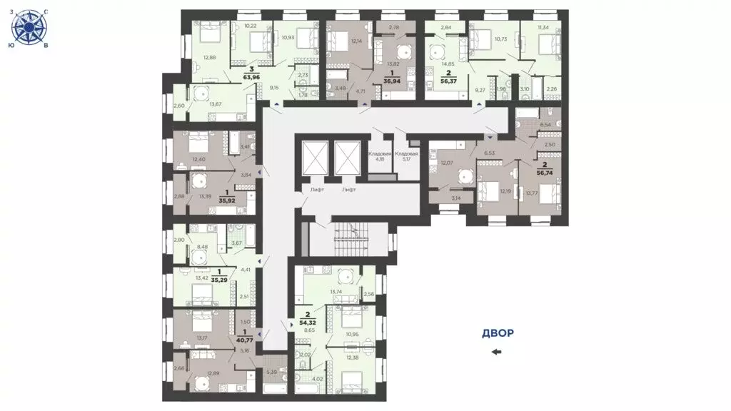 2-комнатная квартира: Семчино, Семчинская улица, 8 (56.37 м) - Фото 1
