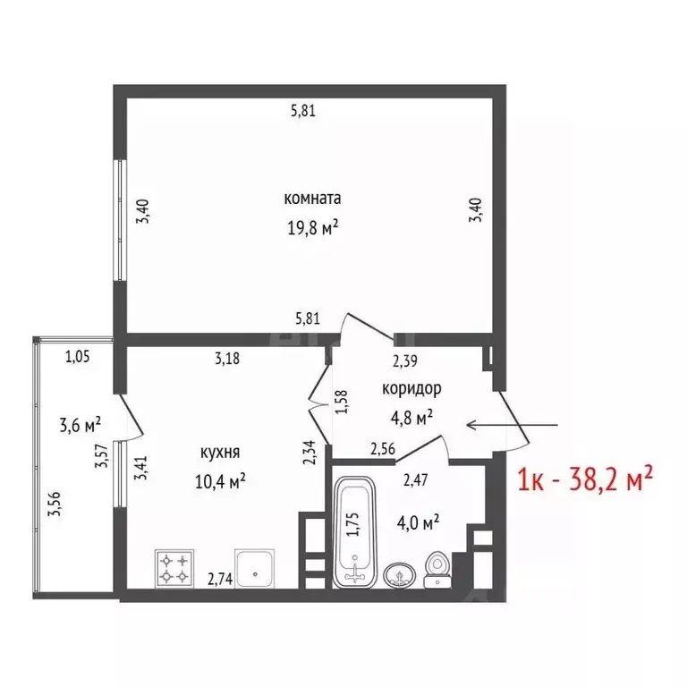 1-к кв. Свердловская область, Екатеринбург ул. Рассветная, 8/1 (38.2 ... - Фото 2