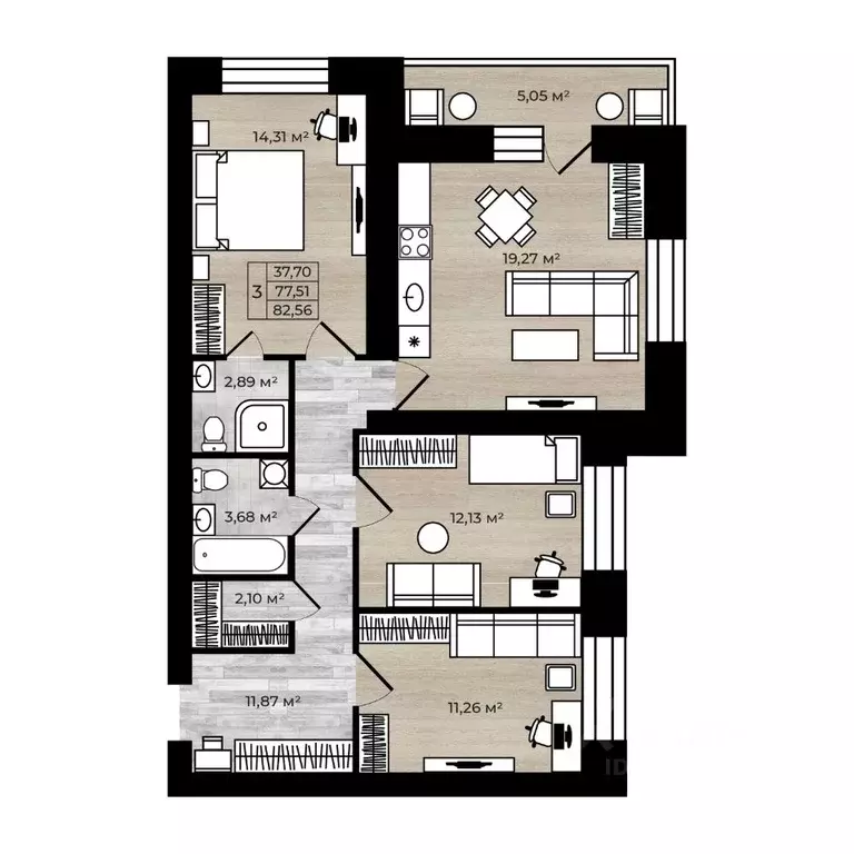 3-к кв. Ярославская область, Ярославль Тормозное ш. (82.56 м) - Фото 1