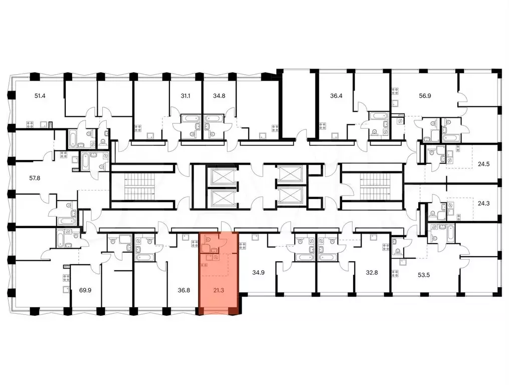 Квартира-студия, 21,3 м, 11/32 эт. - Фото 1