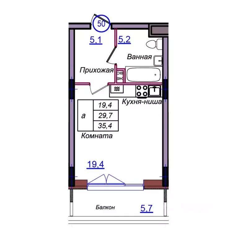 Студия Калининградская область, Светлогорск Балтийская ул. (35.4 м) - Фото 1