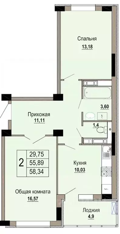 2-к кв. Белгородская область, Старый Оскол Степной мкр, 33Д (58.34 м) - Фото 0