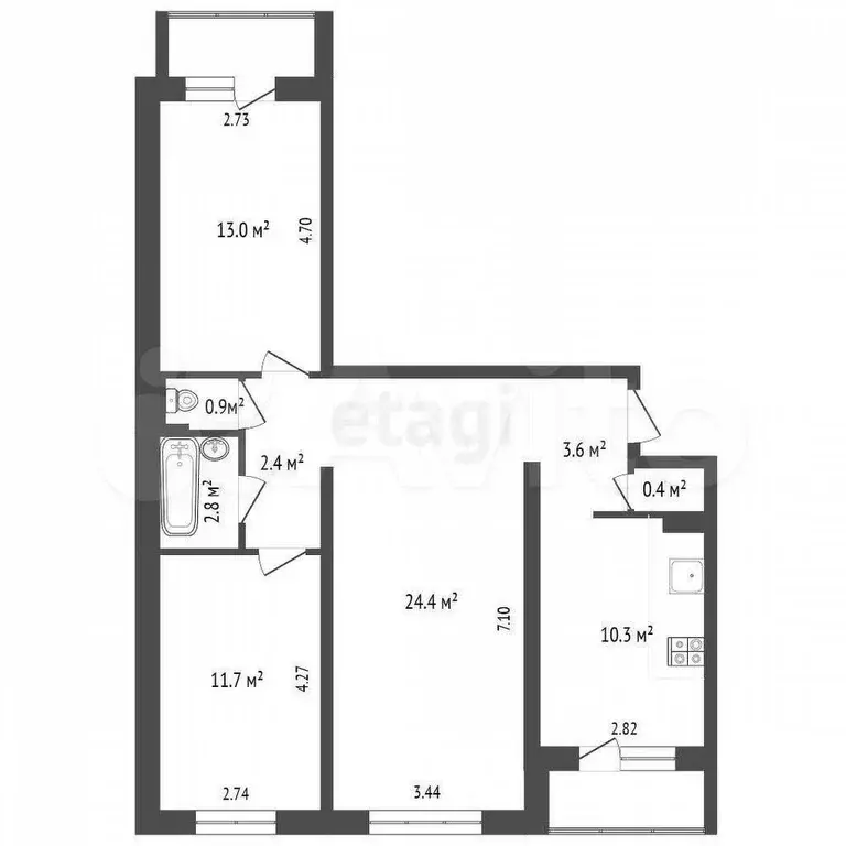 3-к. квартира, 69,5 м, 8/9 эт. - Фото 0