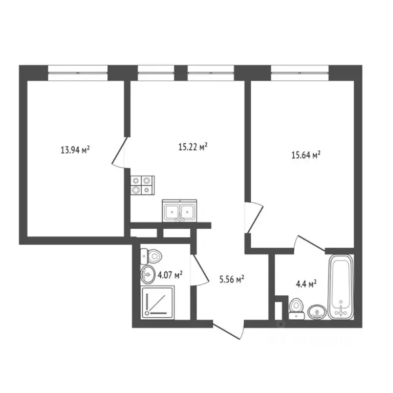 3-к кв. Тюменская область, Тюмень Комбинатская ул., 16к1 (58.9 м) - Фото 2