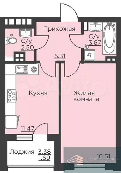 1-к. квартира, 41,2 м, 4/18 эт. - Фото 0