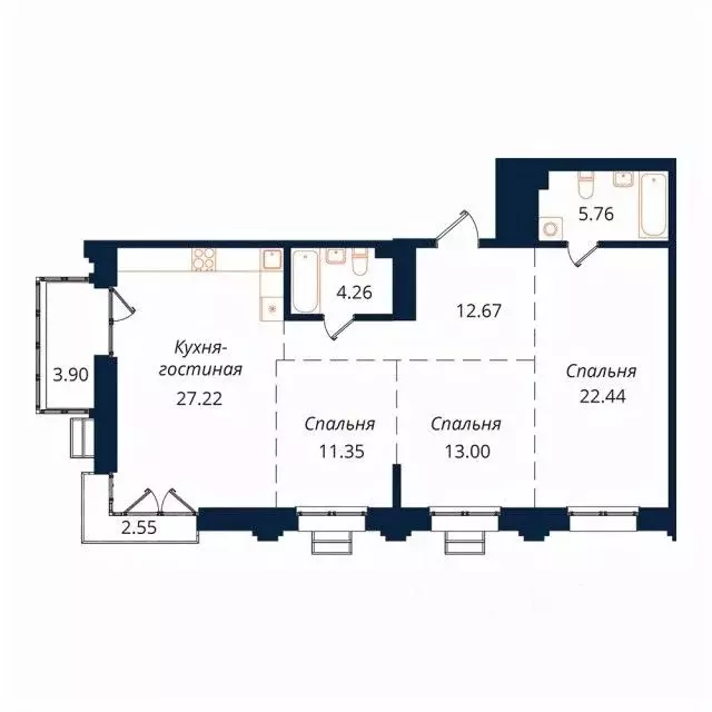 3-к кв. Иркутская область, Иркутск Байкальская ул., 246Б (103.2 м) - Фото 0