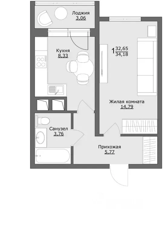 1-к кв. Московская область, Хотьково Сергиево-Посадский район,  (34.18 ... - Фото 0