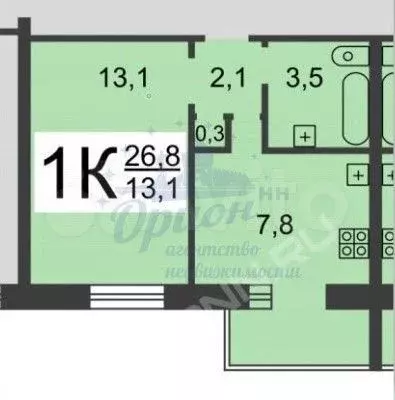 1-к. квартира, 27,9 м, 5/9 эт. - Фото 0