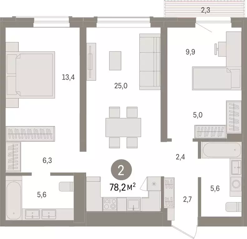 2-комнатная квартира: Новосибирск, улица Аэропорт (78.16 м) - Фото 1