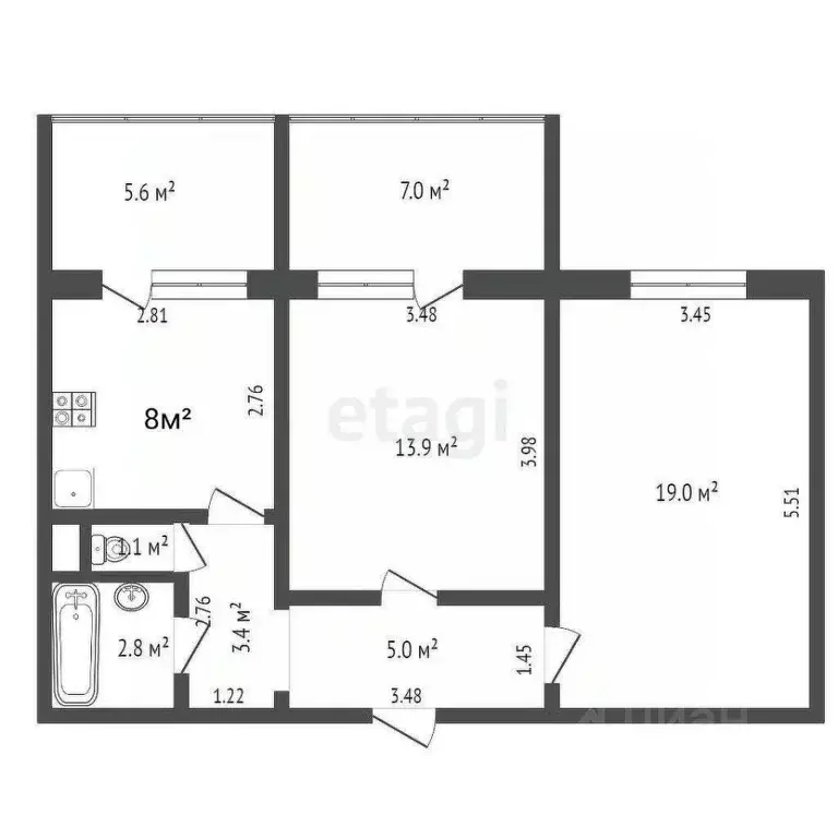 2-к кв. Ростовская область, Ростов-на-Дону ул. Миронова, 14а (65.0 м) - Фото 1