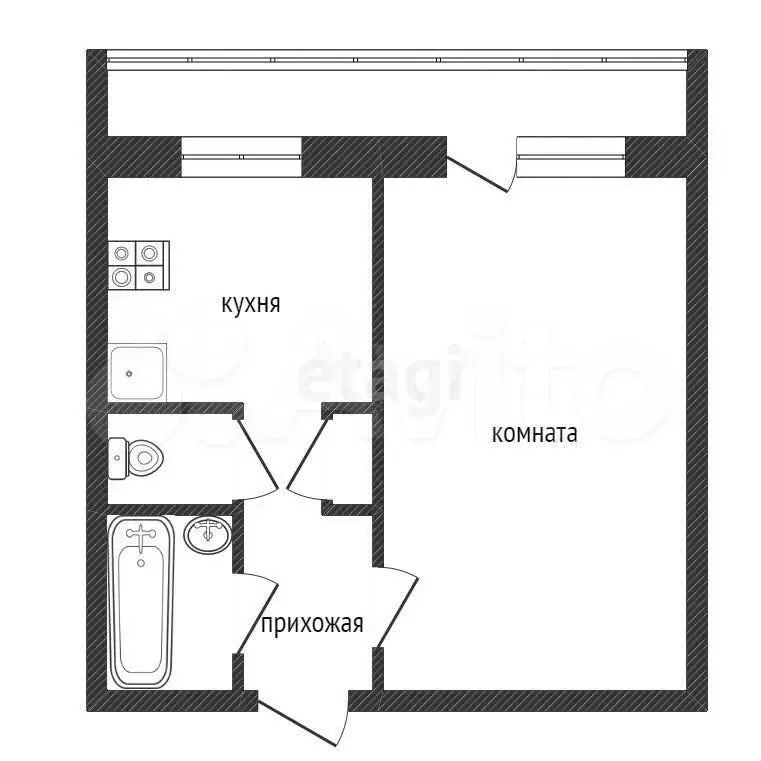 1-к. квартира, 33,6 м, 2/5 эт. - Фото 0