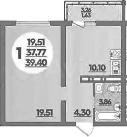 1-к. квартира, 39,4 м, 13/16 эт. - Фото 1